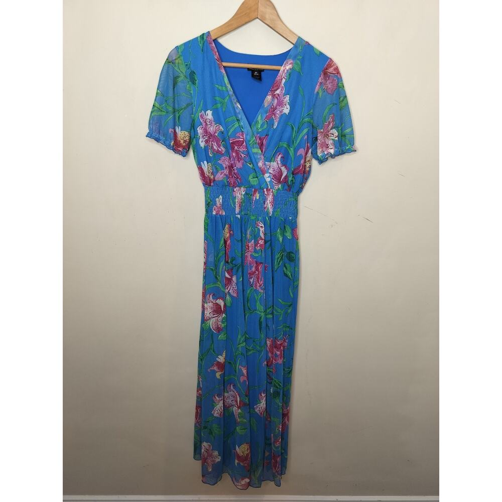 Kate & Lily Floral Maxi Dress Stretch Mesh Knit Surplice